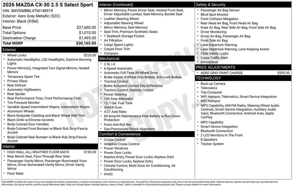New 2026 MAZDA CX-30 AWD 2.5 S w/ Select Sport Pkg image 2