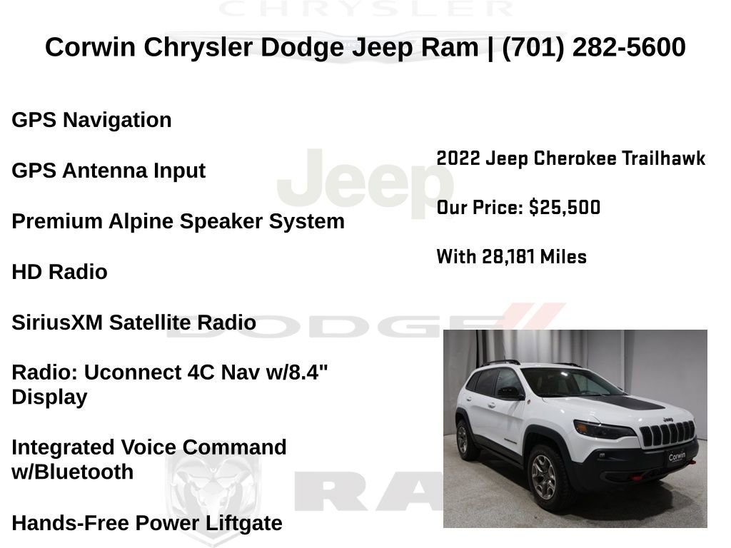 Certified 2022 Jeep Cherokee Trailhawk w/ Sound & Nav Group image 40