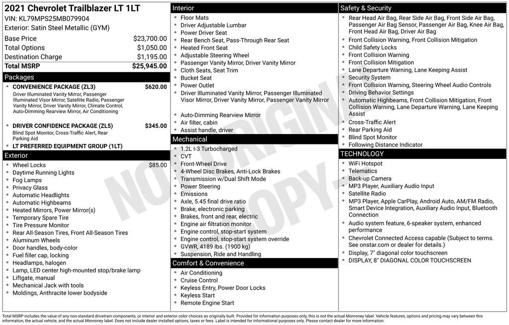 Used 2021 Chevrolet TrailBlazer LT w/ Convenience Package FWD image 7