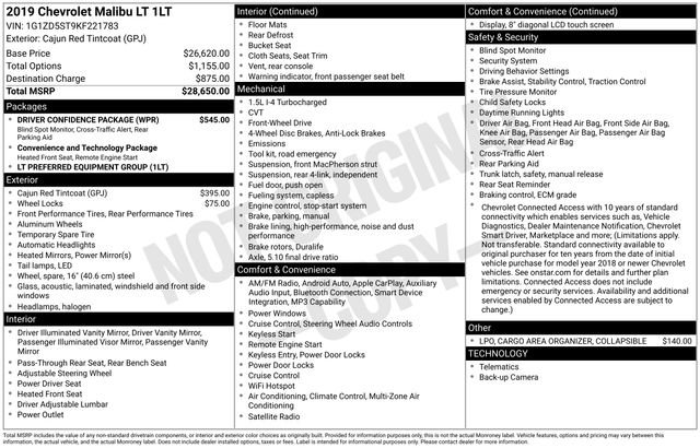 Used 2019 Chevrolet Malibu LT w/ Driver Confidence Package image 2