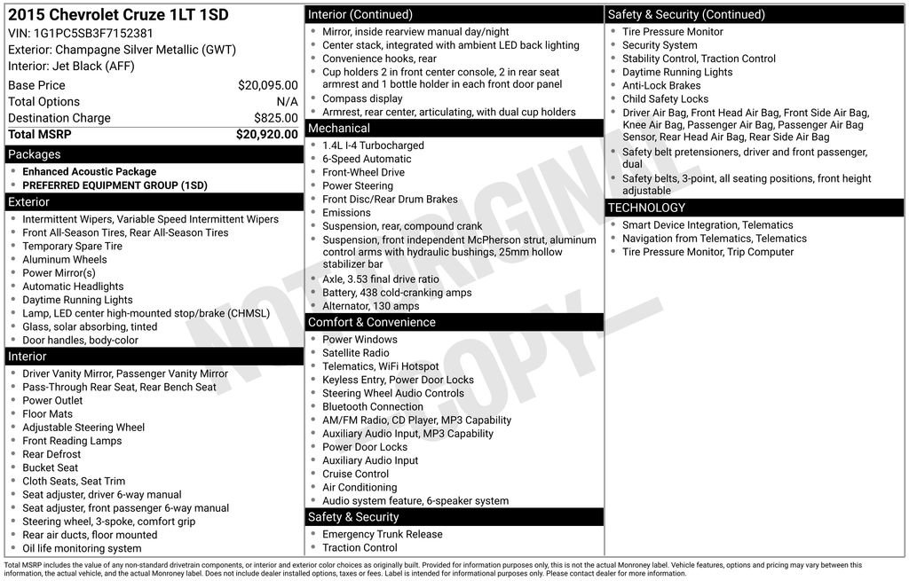 Used 2015 Chevrolet Cruze LT image 3