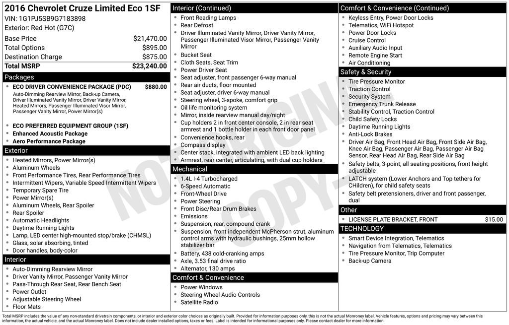 Used 2016 Chevrolet Cruze Eco FWD image 8