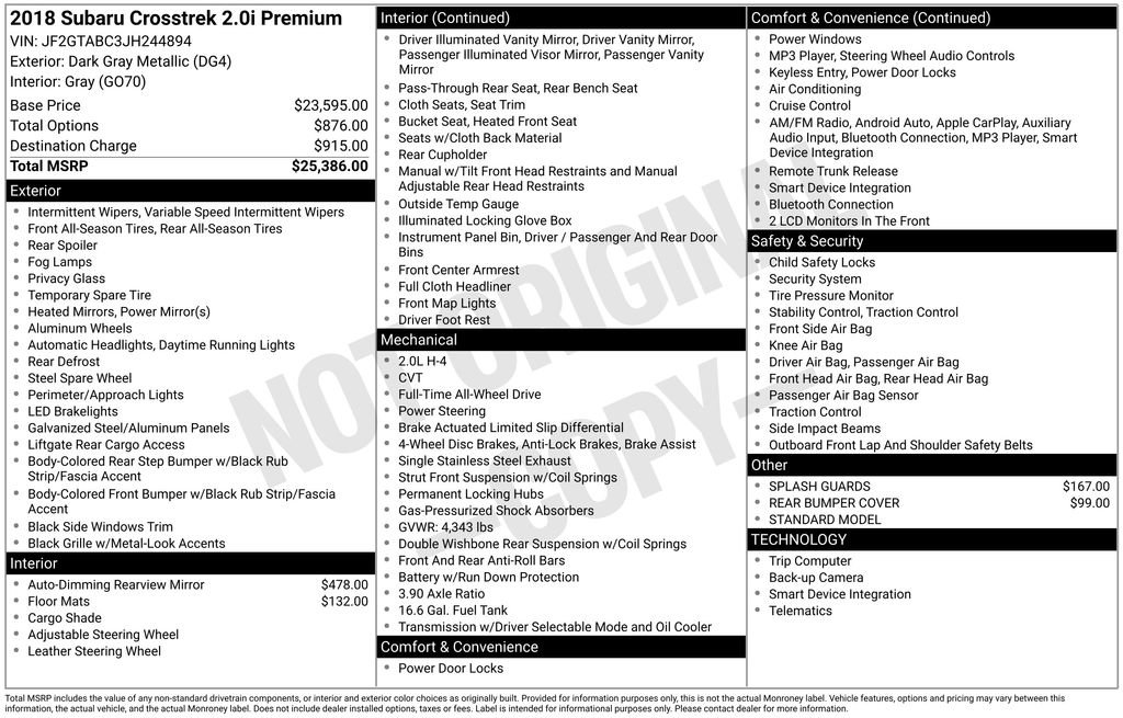 Used 2018 Subaru Crosstrek 2.0i Premium image 38