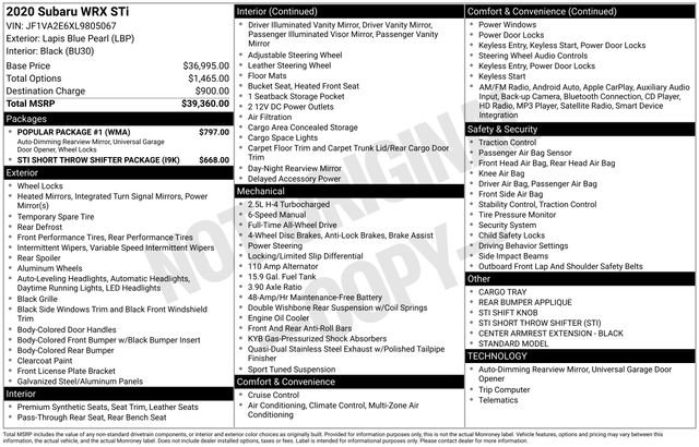 Used 2020 Subaru WRX STI w/ Popular Package #1 image 44