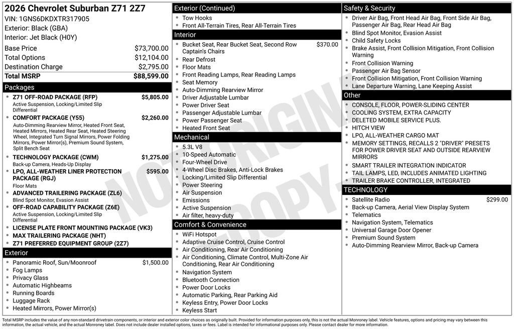 New 2026 Chevrolet Suburban Z71 w/ Z71 Off-Road Package AWD/4WD image 2