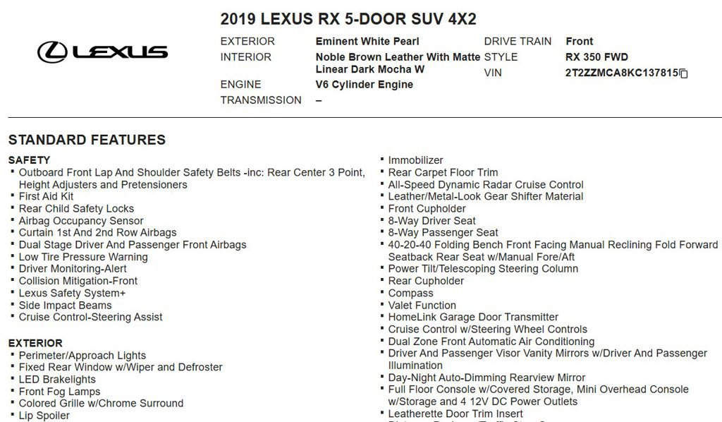 Used 2019 Lexus RX 350 FWD w/ Premium Package image 18
