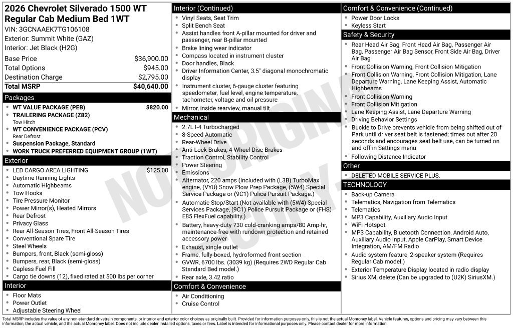 Used 2026 Chevrolet Silverado 1500 W/T w/ WT Value Package RWD image 9