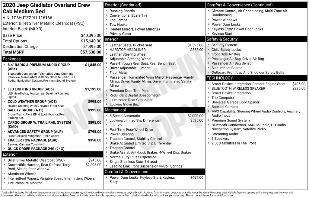 Certified 2020 Jeep Gladiator Overland AWD/4WD image 36
