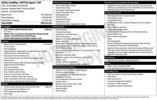 New 2026 Cadillac Vistiq Sport w/ LPO, Floor Liner Package image 9