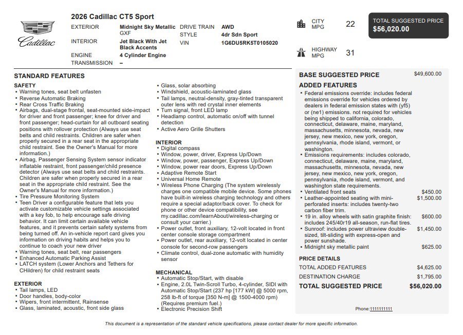 Certified 2026 Cadillac CT5 Sport AWD/4WD image 36