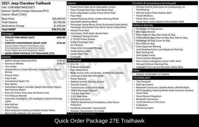Used 2021 Jeep Cherokee Trailhawk w/ Trailer Tow Group AWD/4WD image 2