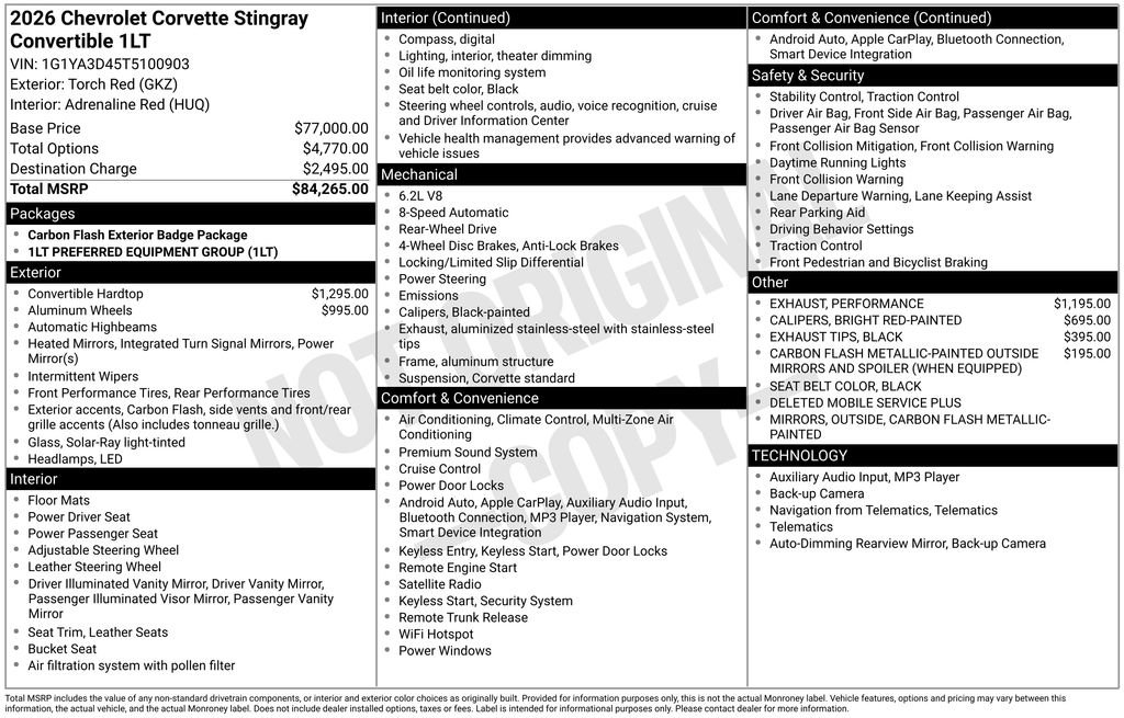 Used 2026 Chevrolet Corvette Stingray Convertible w/ 1LT image 2