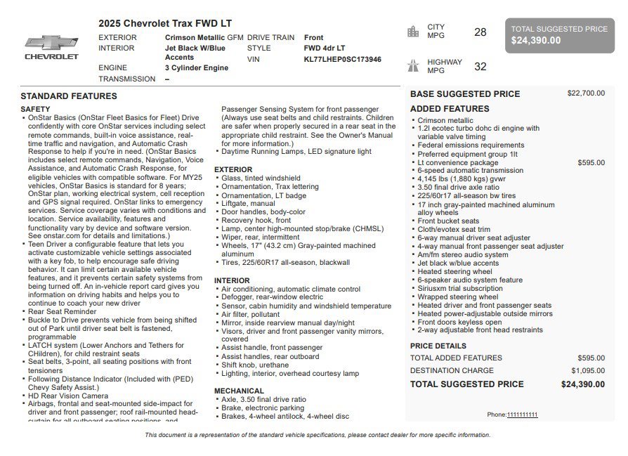 Certified 2025 Chevrolet Trax LT w/ LT Convenience Package FWD image 34