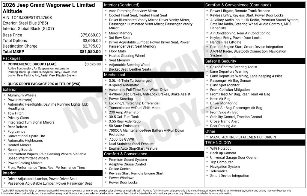 New 2026 Jeep Grand Wagoneer L Limited w/ Convenience Group I AWD/4WD image 4