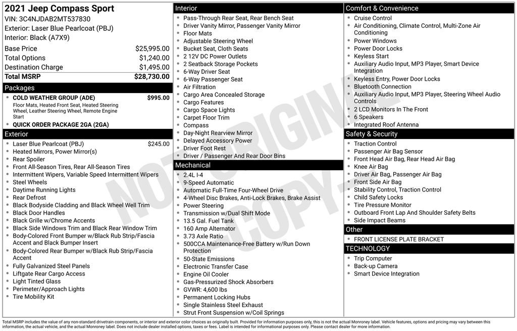 Used 2021 Jeep Compass Sport w/ Cold Weather Group image 10