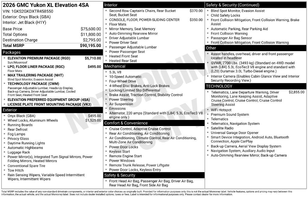 New 2026 GMC Yukon XL Elevation w/ Elevation Premium Package AWD/4WD image 53