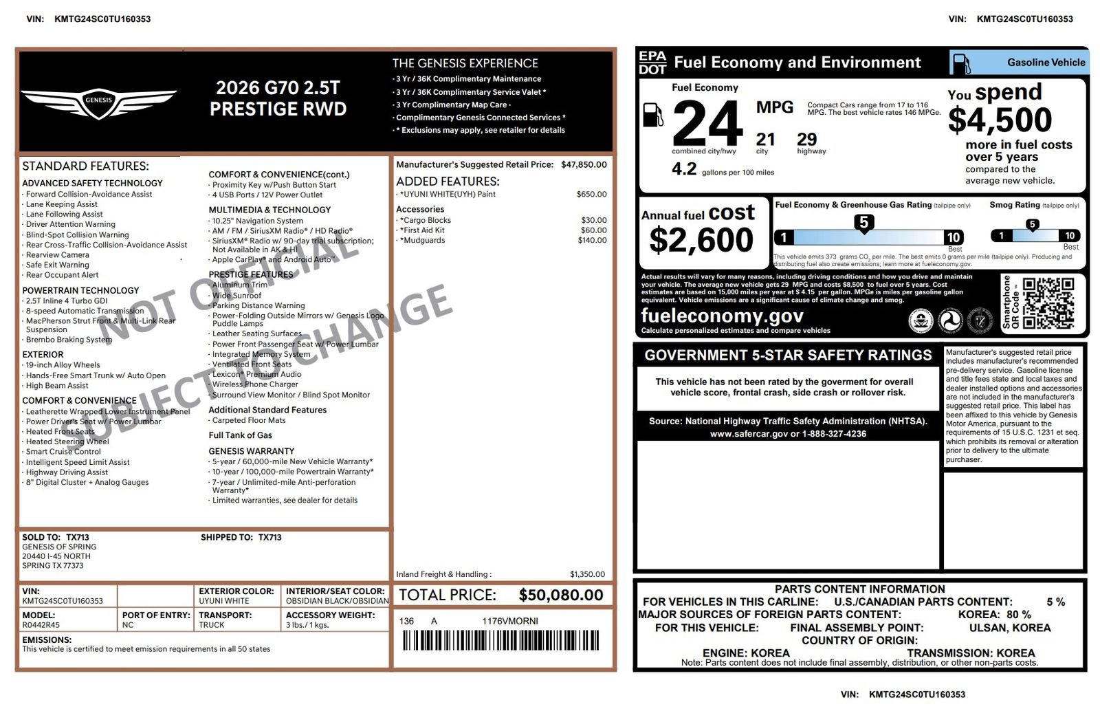 Certified 2026 Genesis G70 2.5T Prestige image 3