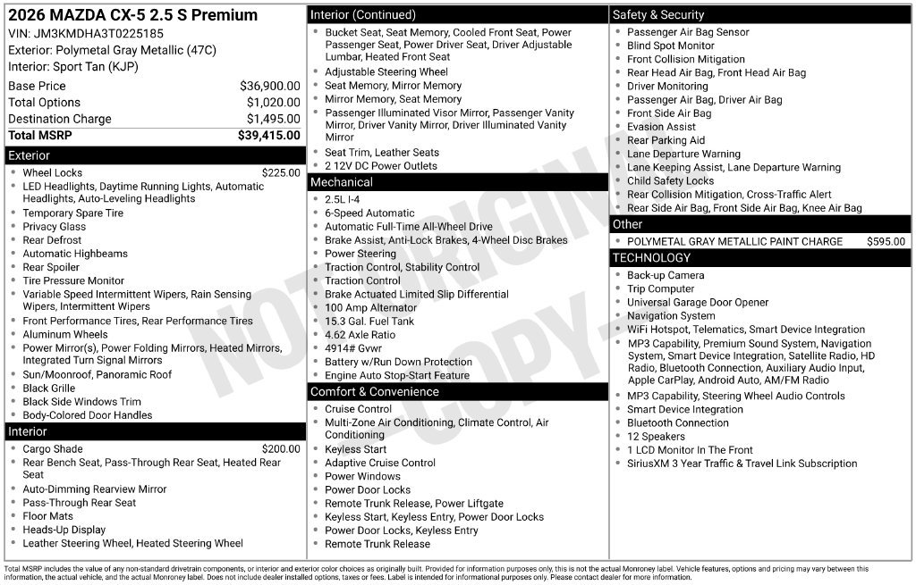 New 2026 MAZDA CX-5 2.5 S w/ Premium Package AWD/4WD image 35