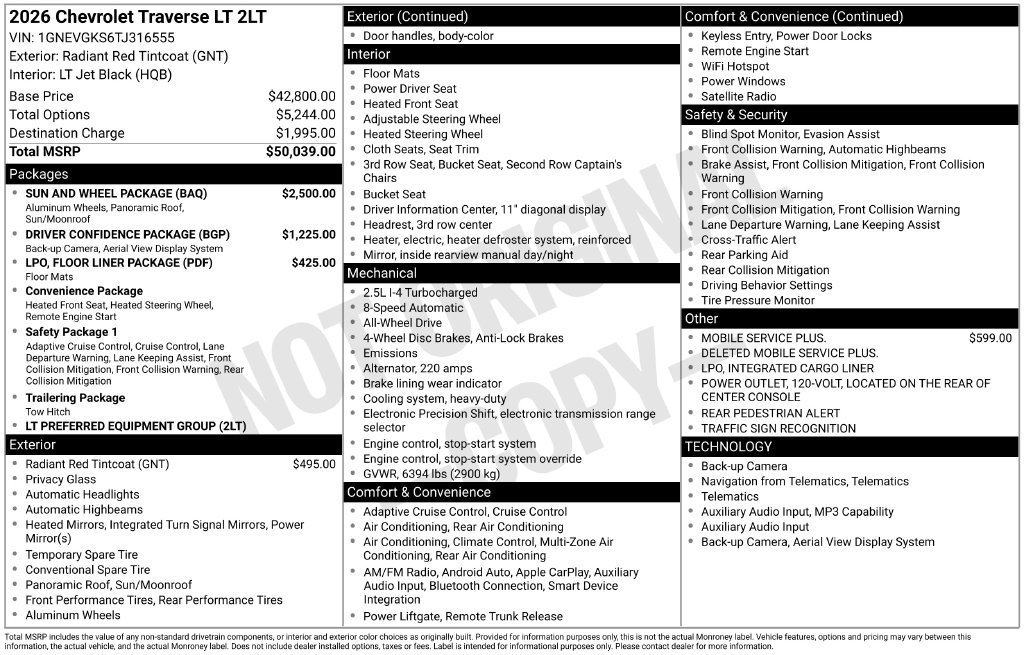 New 2026 Chevrolet Traverse LT w/ Sun and Wheel Package AWD/4WD image 5