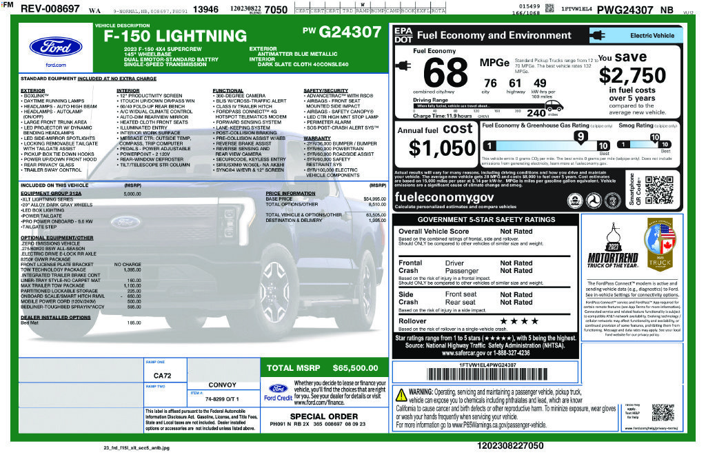 Used 2023 Ford F150 Lightning XLT w/ Equipment Group 312A High AWD/4WD image 4
