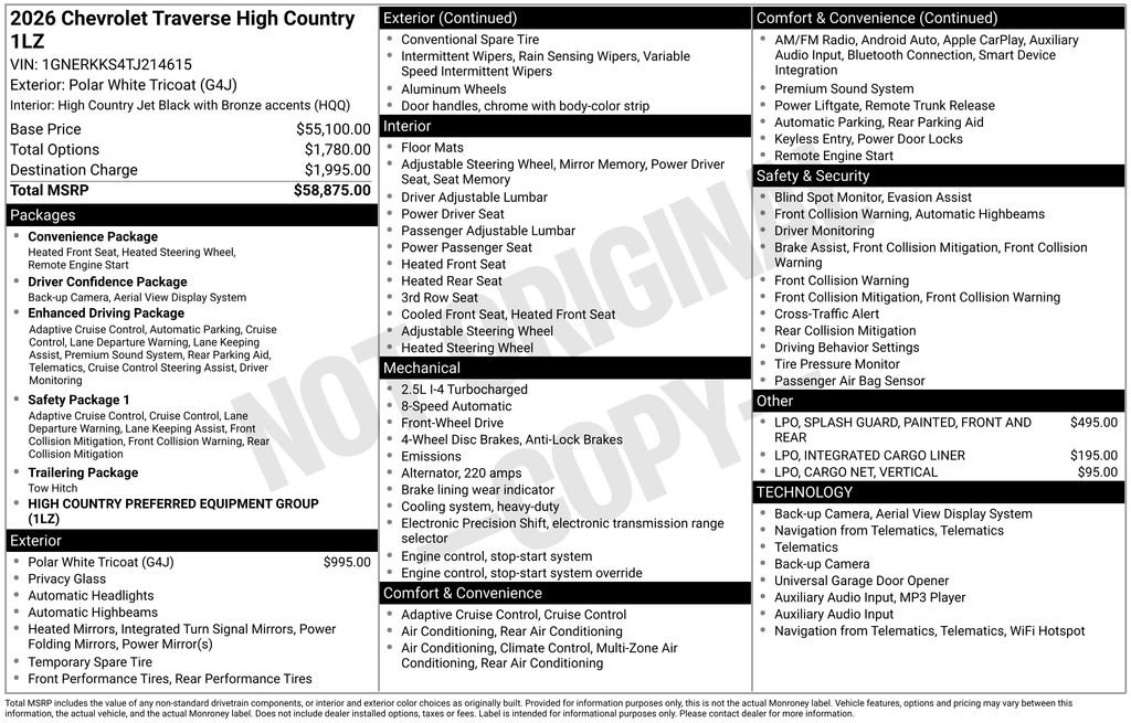 New 2026 Chevrolet Traverse High Country image 3