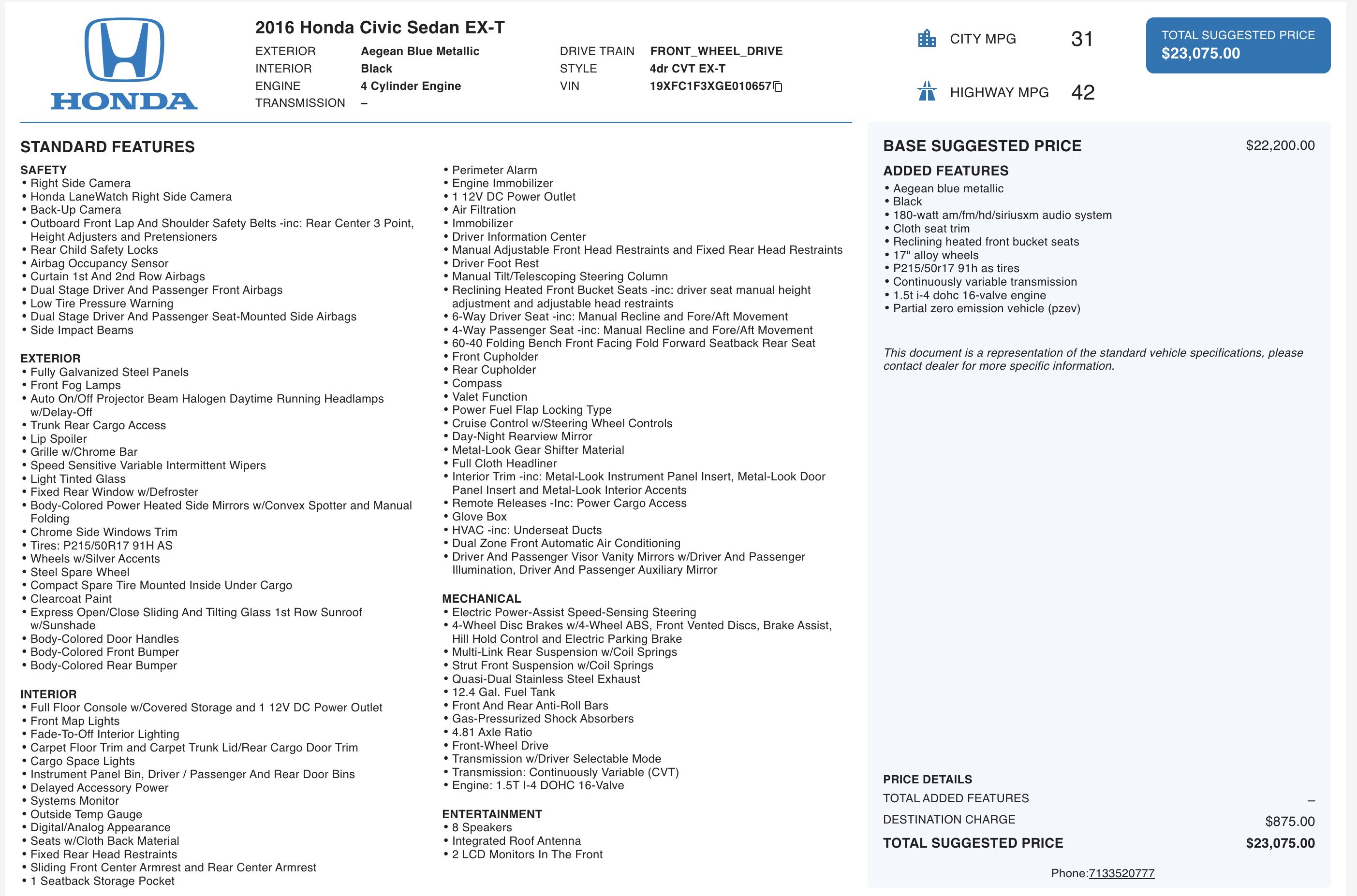 Used 2016 Honda Civic EX-T image 5