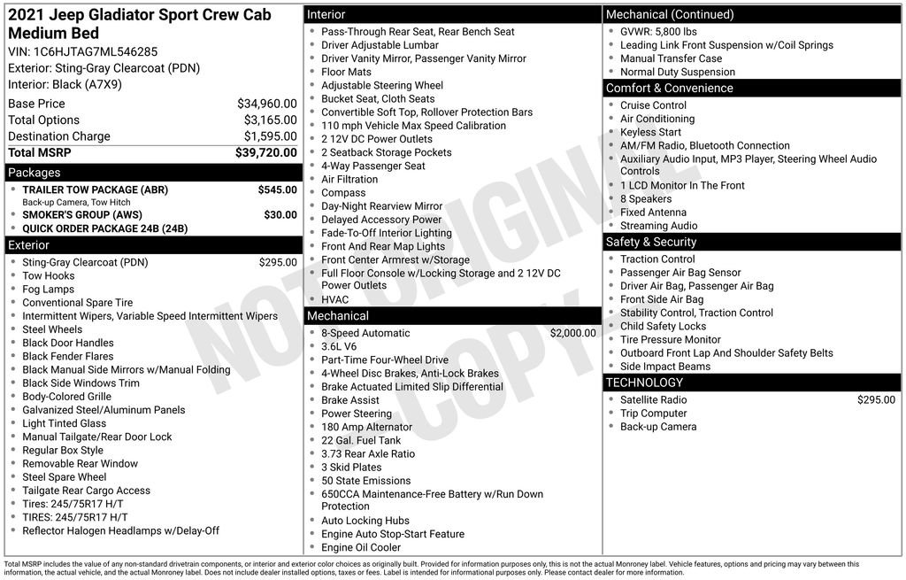 Used 2021 Jeep Gladiator Sport w/ Trailer Tow Package image 15