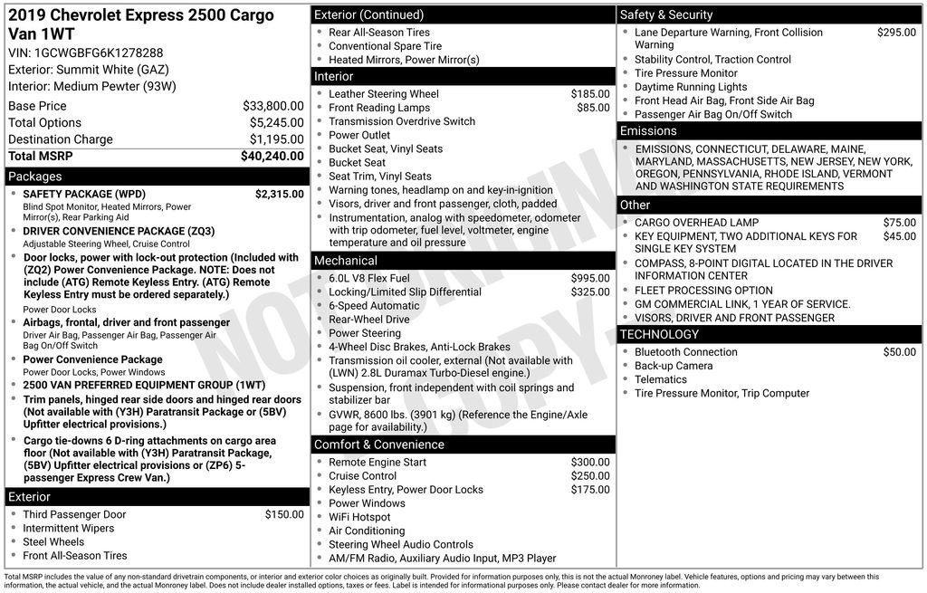 Used 2019 Chevrolet Express 2500 Extended w/ Safety Package image 17