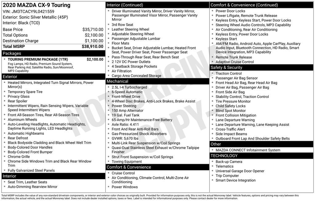 Used 2020 MAZDA CX-9 Touring w/ Touring Premium Package image 41