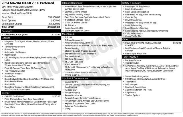 Certified 2024 MAZDA CX-50 AWD 2.5 S w/ Cargo Package image 7