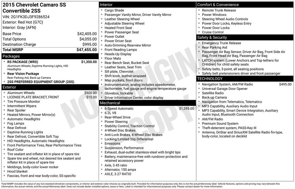 Certified 2015 Chevrolet Camaro SS w/ RS Package RWD image 15
