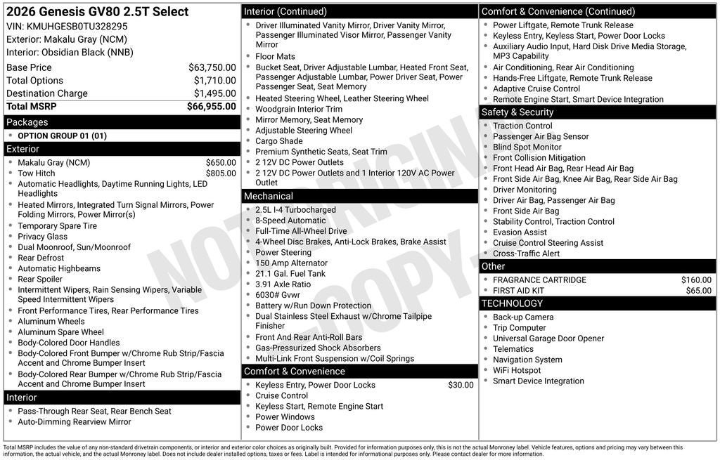 New 2026 Genesis GV80 2.5T Select AWD/4WD image 19