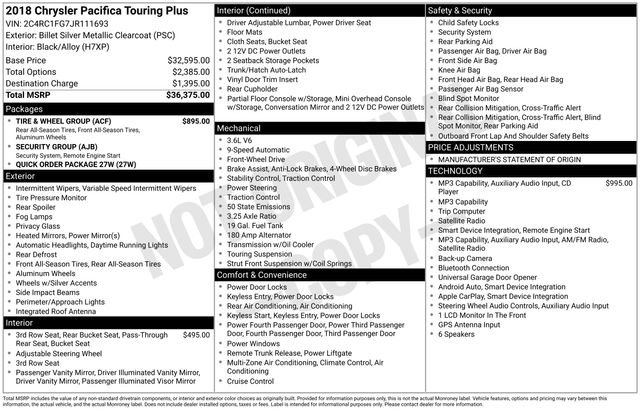 Used 2018 Chrysler Pacifica Touring Plus w/ Tire & Wheel Group FWD image 4