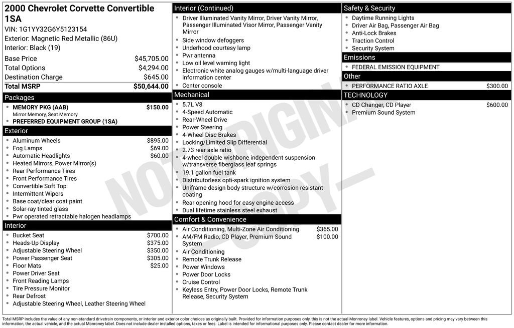 Used 2000 Chevrolet Corvette Convertible w/ Memory Pkg image 8