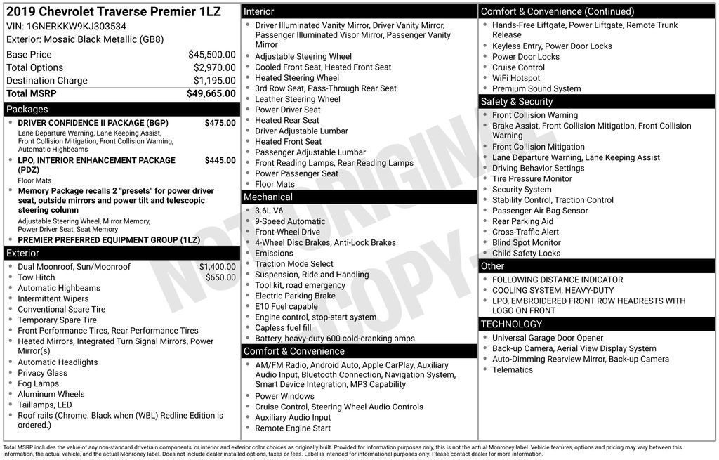 Used 2019 Chevrolet Traverse Premier w/ Driver Confidence II Package image 4