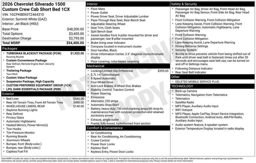 New 2026 Chevrolet Silverado 1500 Custom w/ Turbomax Blackout Package AWD/4WD image 32