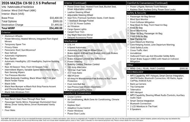 Used 2026 MAZDA CX-50 AWD 2.5 S w/ Preferred Pkg image 33