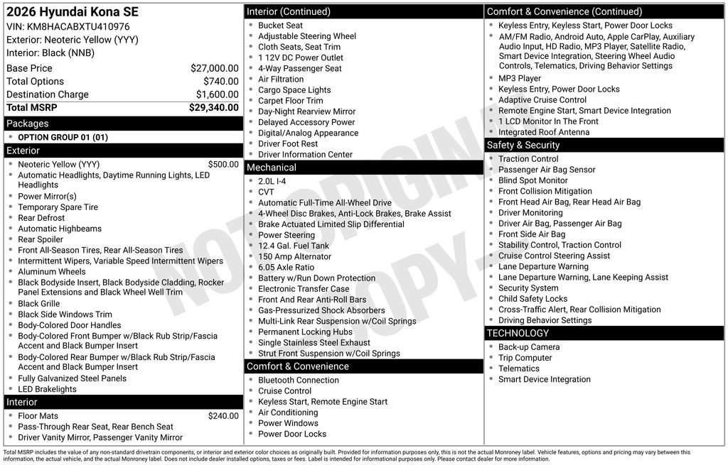 New 2026 Hyundai Kona SE image 3