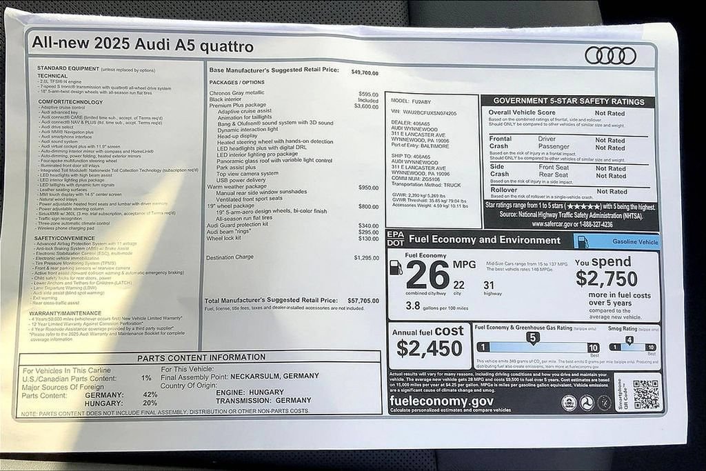 Used 2025 Audi A5 2.0T Premium Plus w/ Premium Plus AWD/4WD image 18