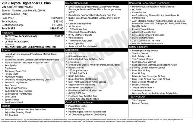 Certified 2019 Toyota Highlander Plus w/ Protection Package #3 image 6
