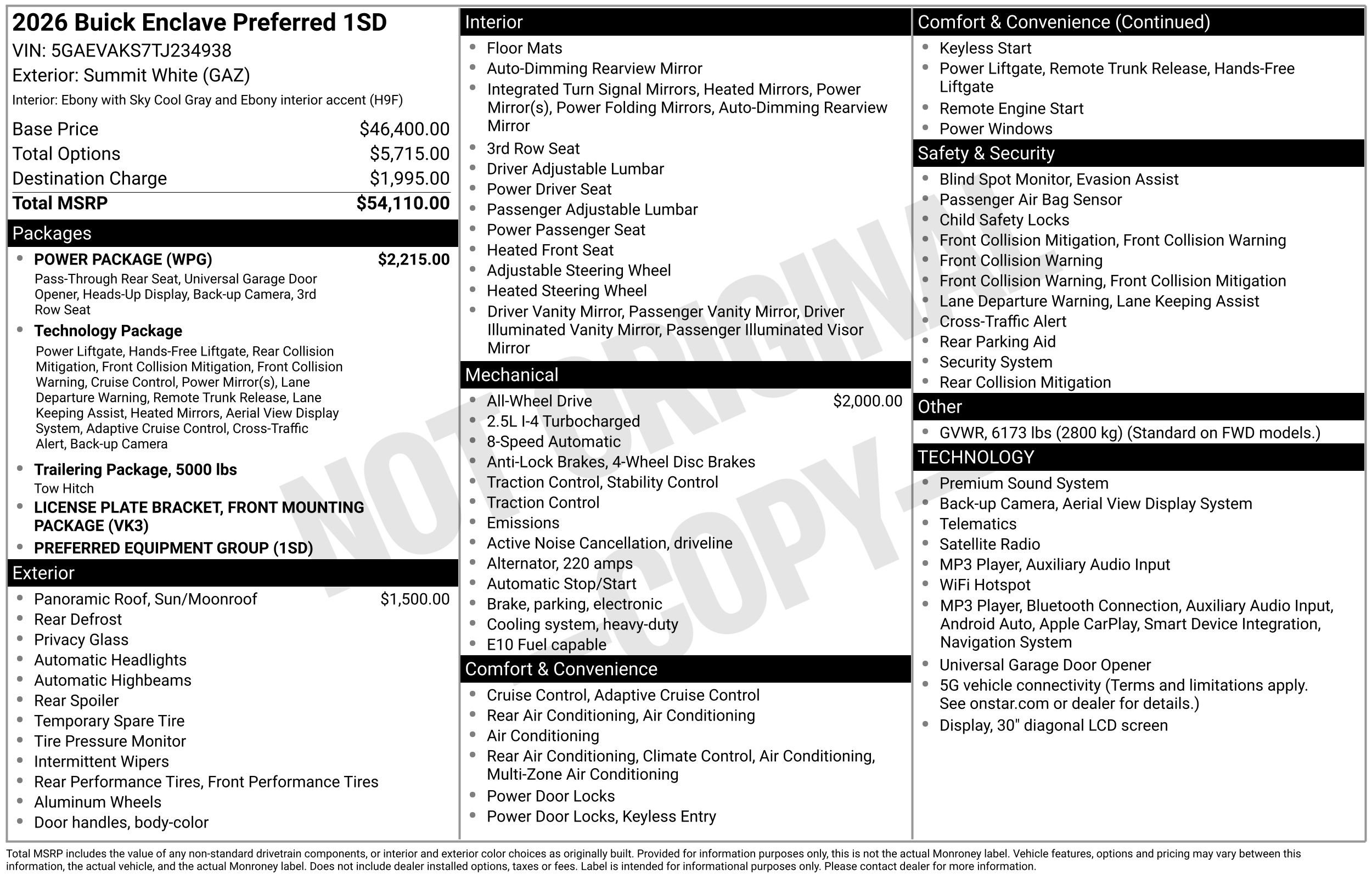New 2026 Buick Enclave Preferred w/ Power Package AWD/4WD image 3