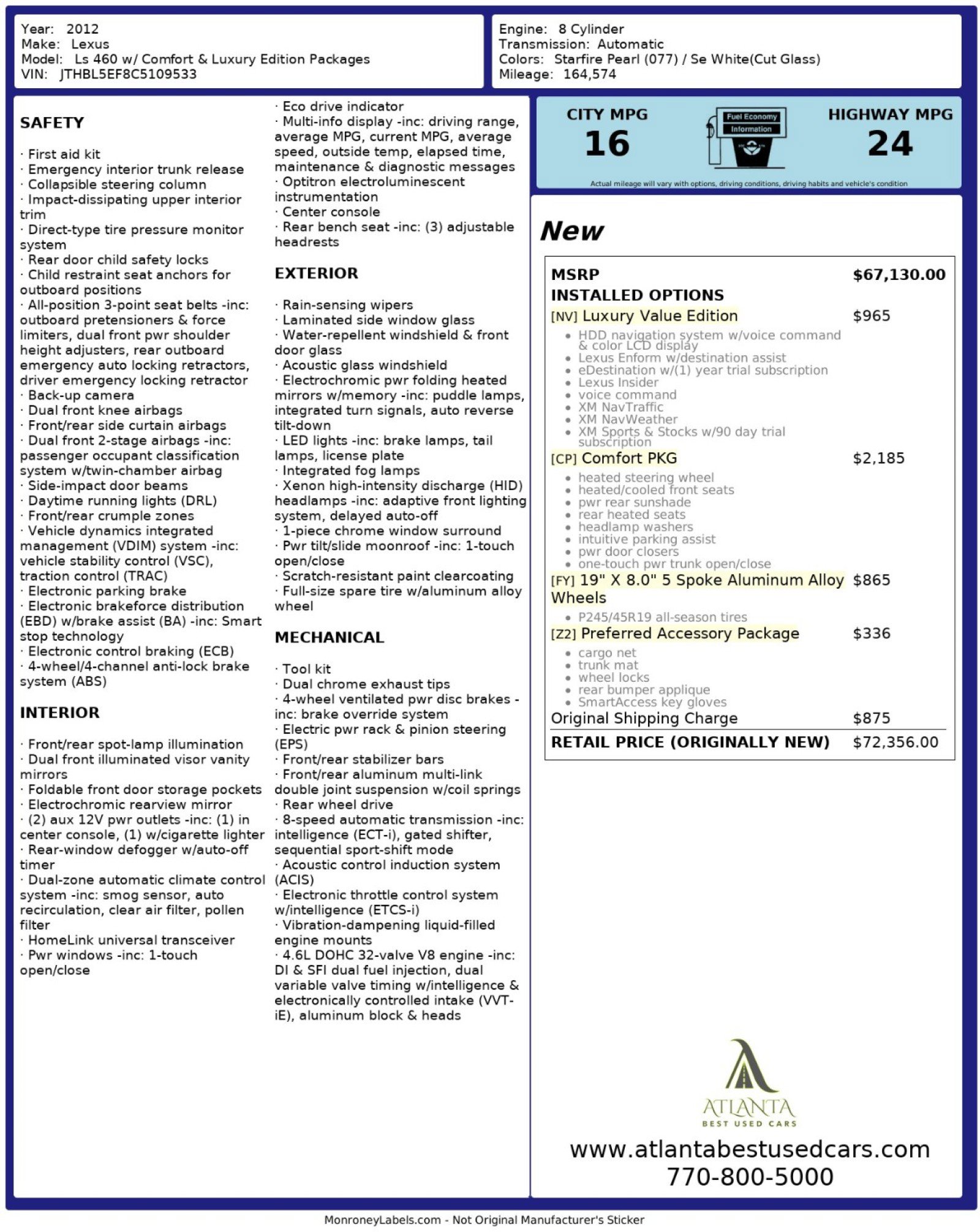 Used 2012 Lexus LS 460 w/ Comfort Pkg image 53