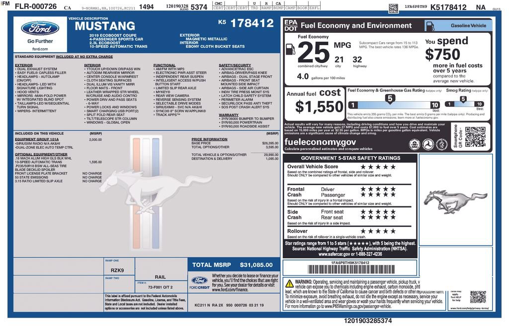 Used 2019 Ford Mustang Coupe w/ Equipment Group 101A image 1