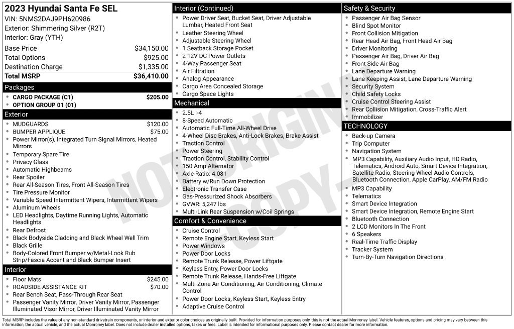 Used 2023 Hyundai Santa Fe SEL w/ Cargo Package AWD/4WD image 4