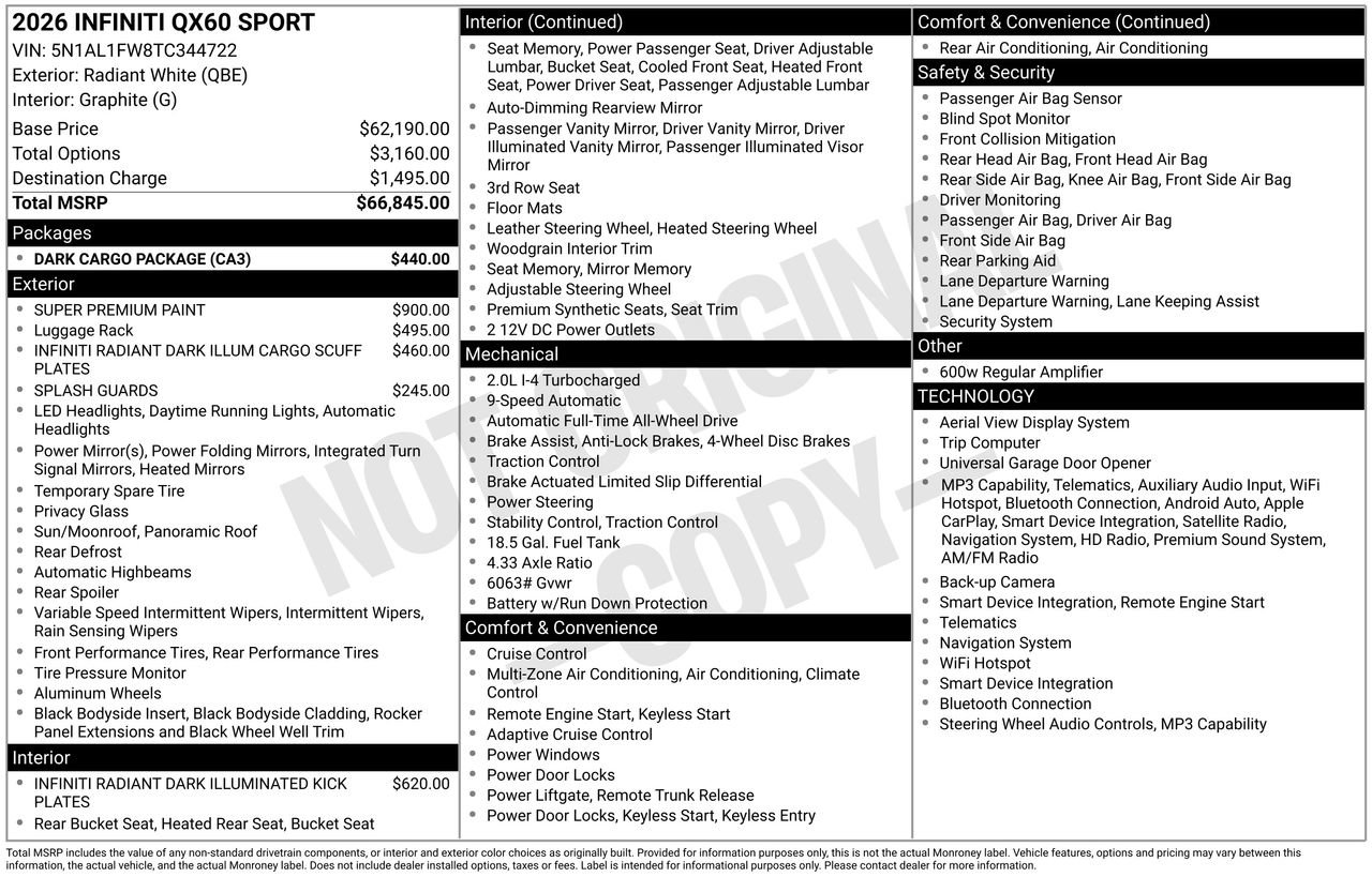 Certified 2026 INFINITI QX60 Sport w/ Dark Cargo Package AWD/4WD image 35
