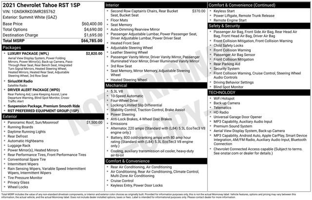 Used 2021 Chevrolet Tahoe RST w/ Luxury Package AWD/4WD image 3