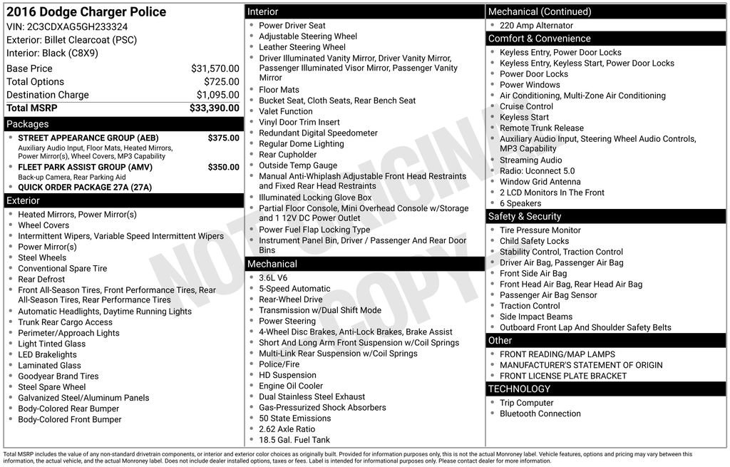 Used 2016 Dodge Charger Police w/ Street Appearance Group RWD image 15