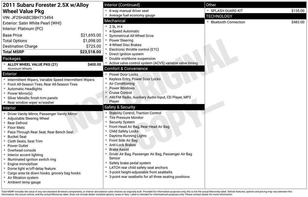 Used 2011 Subaru Forester 2.5X w/ Alloy Wheel Value Pkg image 29