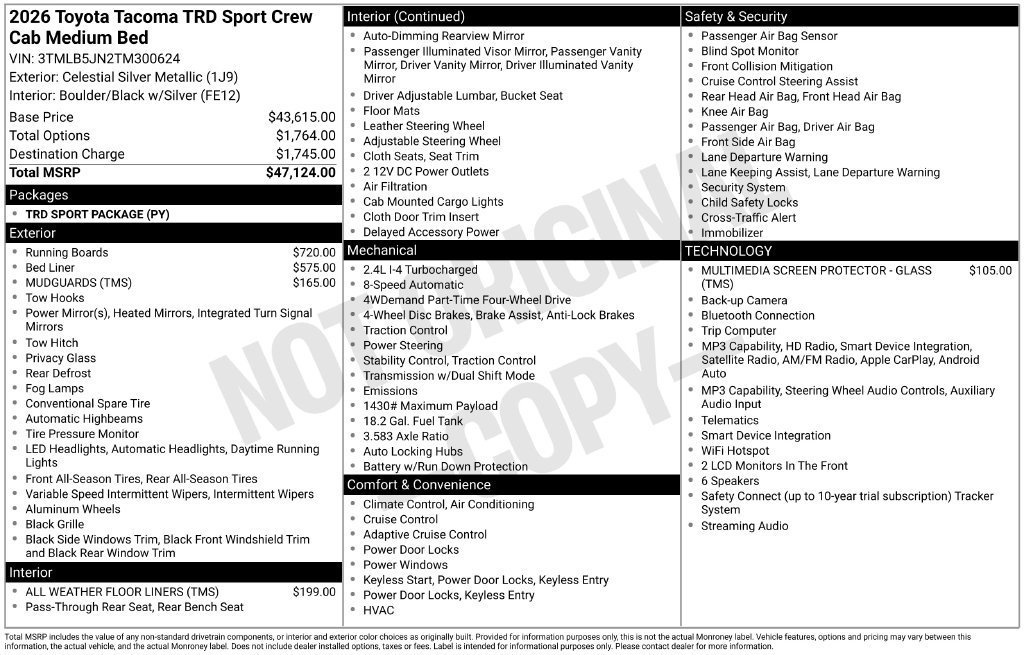 New 2026 Toyota Tacoma TRD Sport AWD/4WD image 7