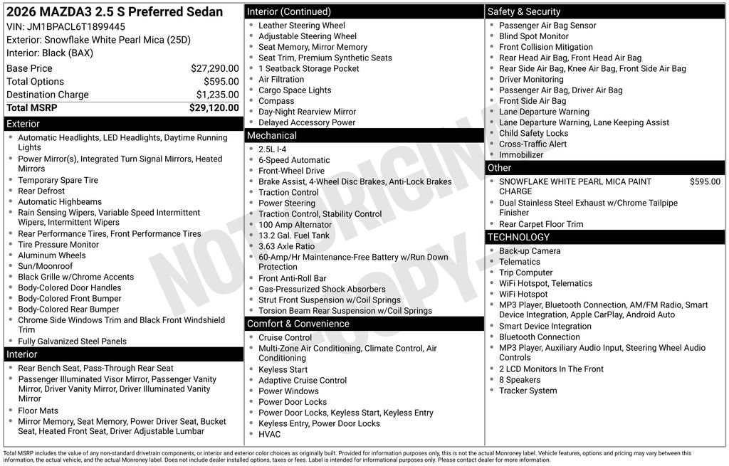 New 2026 MAZDA MAZDA3 2.5 S Sedan w/ Preferred Pkg FWD image 3
